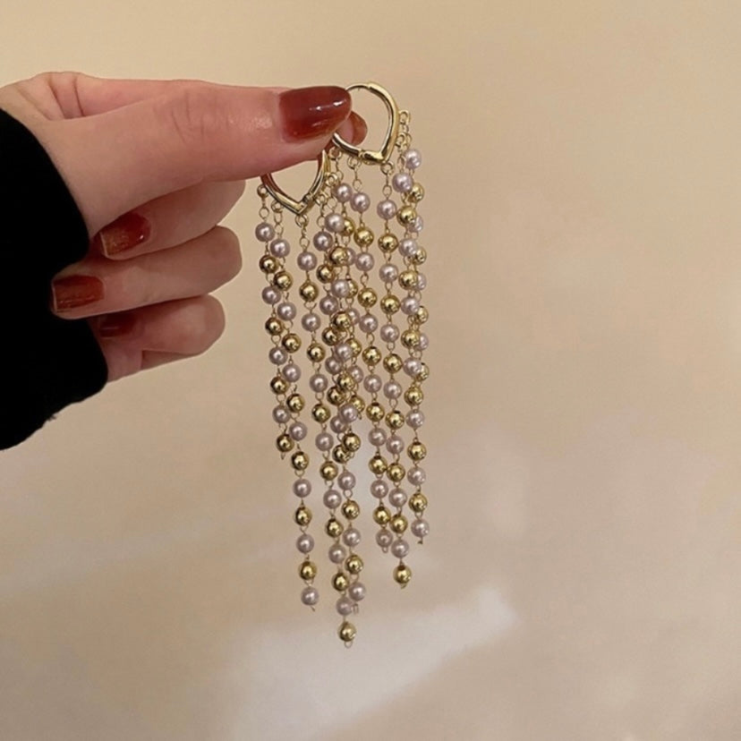 Pearl Long Tassel Dangle Drop Earrings for Women