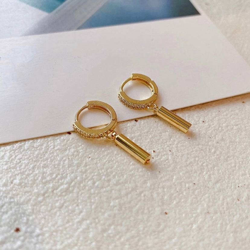 18K Gold Plated Circle Bar Dangle Drop Earrings for Women