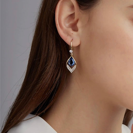 Women's Blue Crystal Teardrop Dangle Drop Earrings