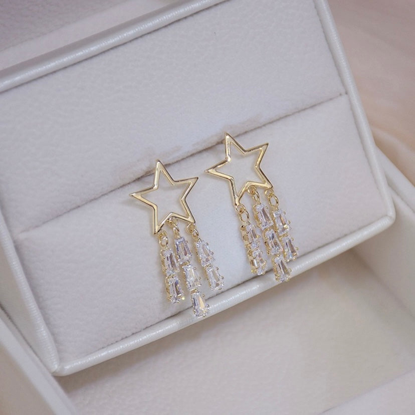 Crystal Star Tassel Stud Earrings for Women