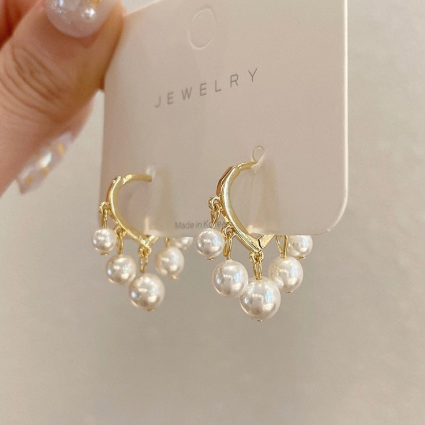 18K Gold Plated White Pearl Tassel Dangle Drop Earrings for Women