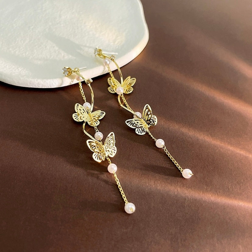 Gold Butterfly Dangle Drop Earrings for Women,Tassel Butterfly Earrings