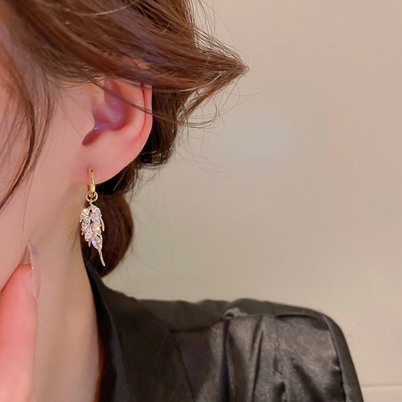 18K Gold Plated CZ Cubic Zirconia Leaf Dangle Drop Earrings for Women