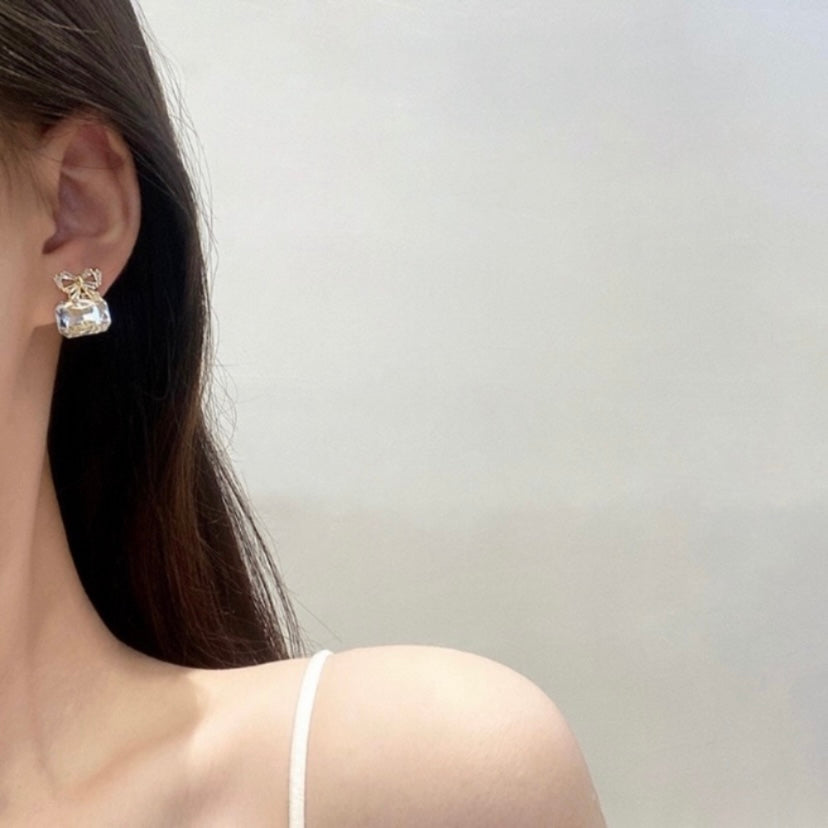Clear Crystal Bow Stud Earrings for Women
