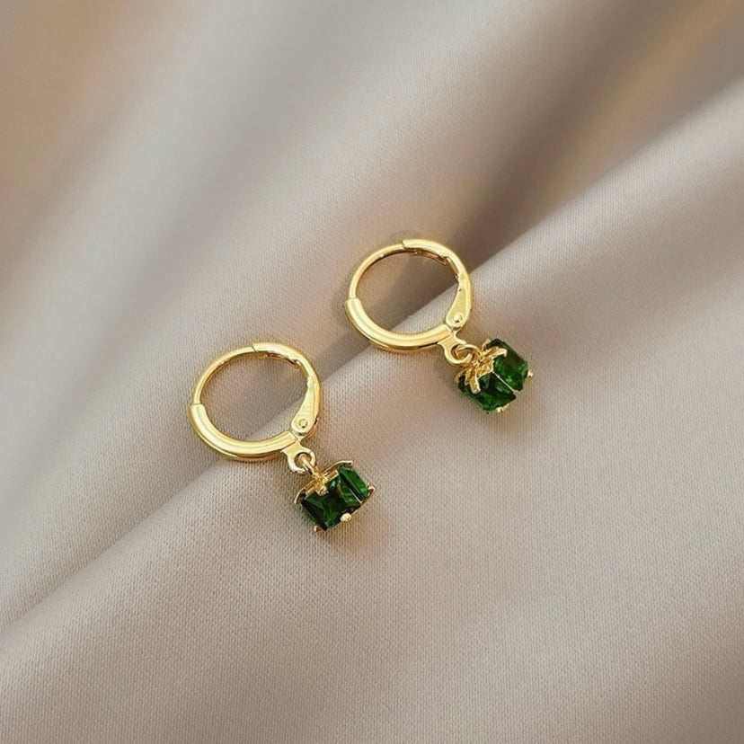 18K Gold Plated Emerald Dangle Drop Earrings for Women