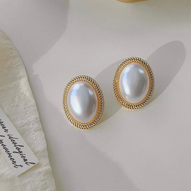 White Pearl Stud Earrings for Women