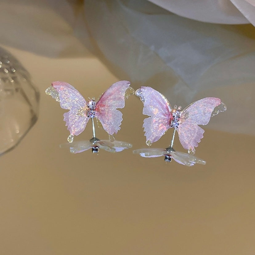 Pink Butterfly Stud Earrings for Women