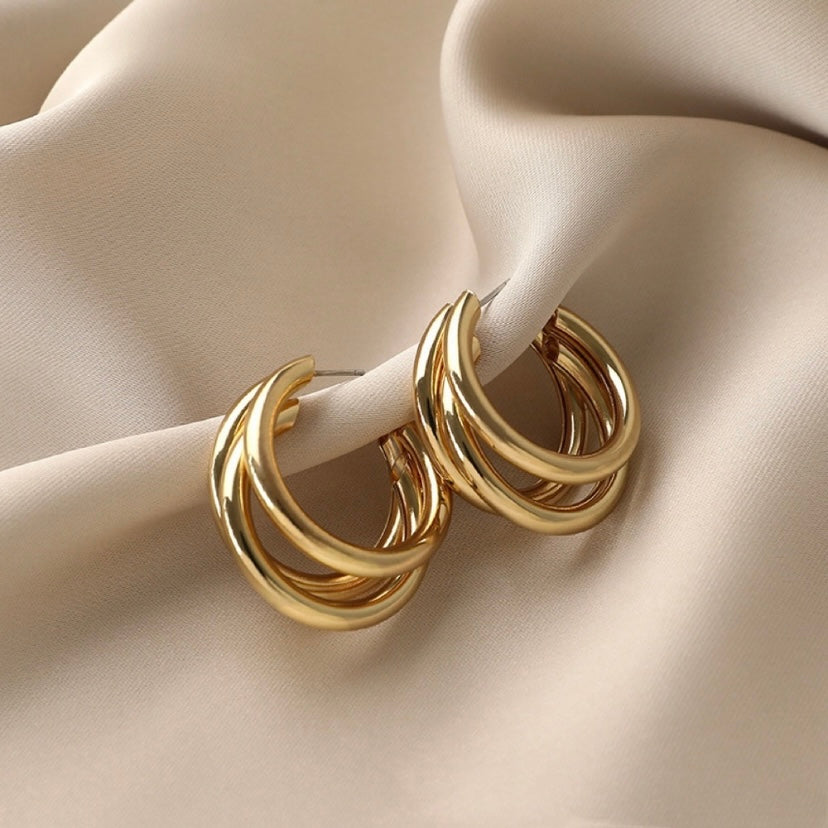 18K Gold Plated Lightweight Chunky Open Gold Hoop Earrings for Women