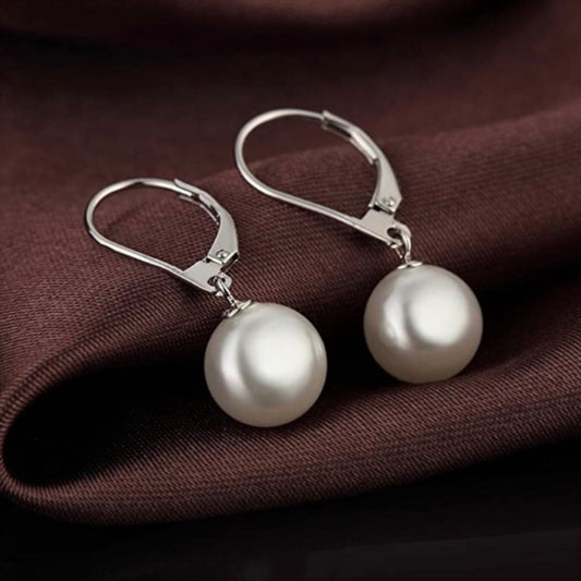 925 Sterling Silver White Pearl Dangle Drop Earrings for Women