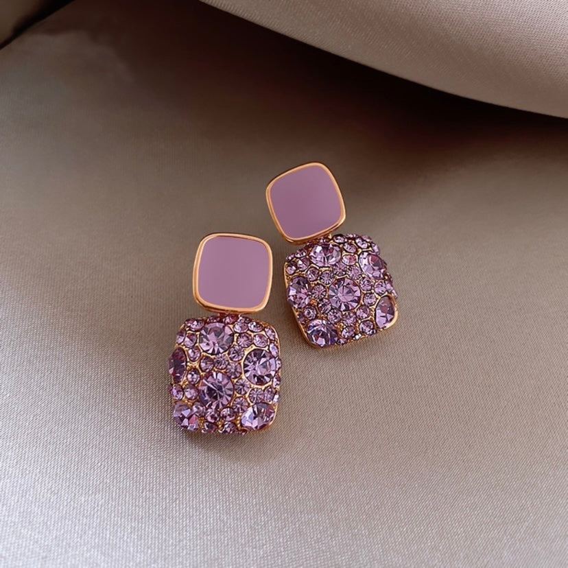 Elegant Purple CZ Cubic Zirconia Dangle Drop Earrings for Women Girls