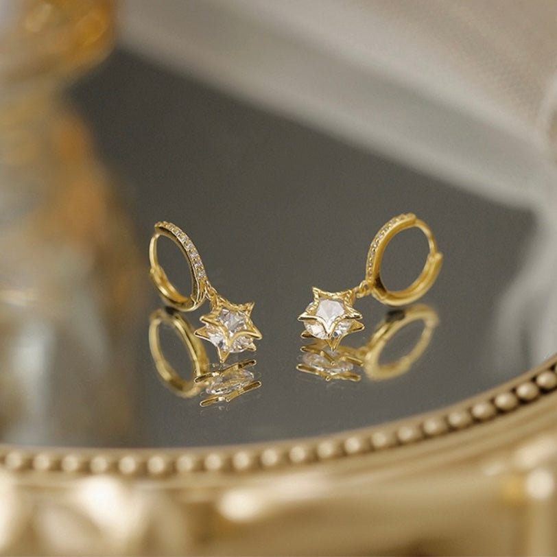 18K Gold Plated CZ Cubic Zirconia Star Dangle Drop Earrings for Women