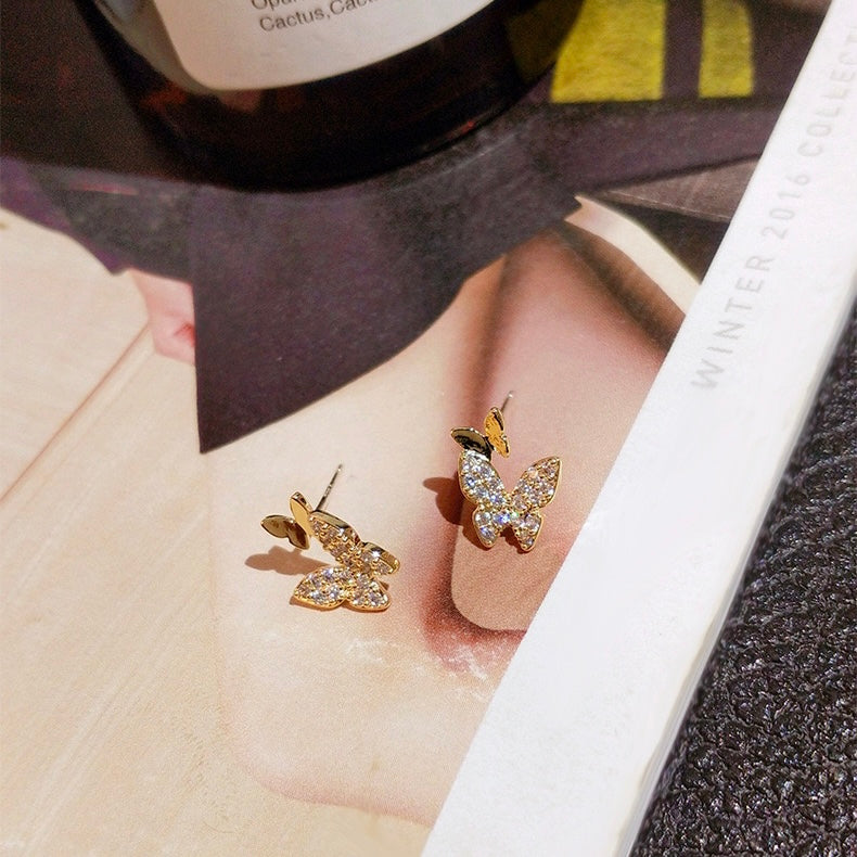 Cute Mini Gold Butterfly Stud Earrings for Women