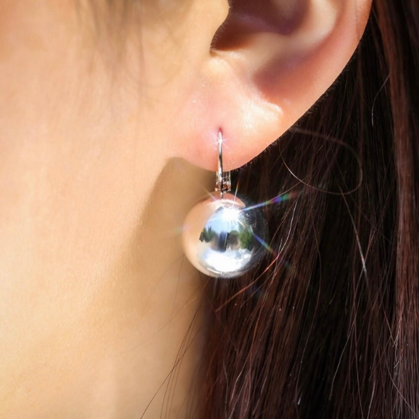 925 Silver Plated Metal Round Ball Drop Dangle Earrings for Women