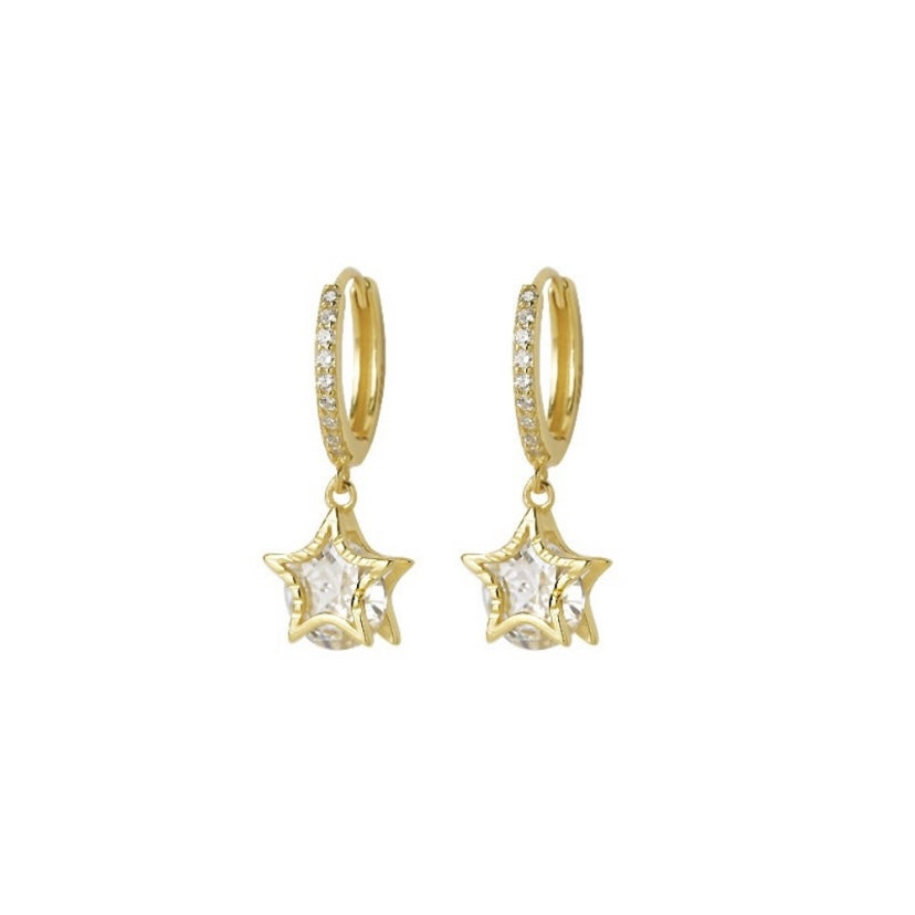 18K Gold Plated CZ Cubic Zirconia Star Dangle Drop Earrings for Women