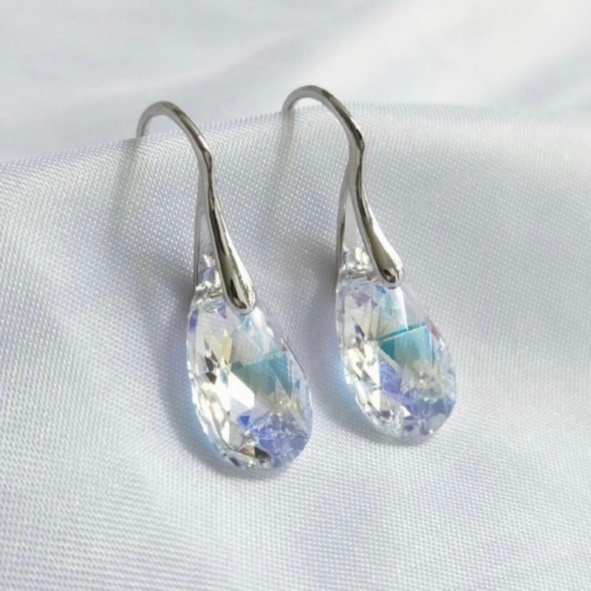 925 Silver Plated Crystal Teardrop Dangle Drop Earrings for Women
