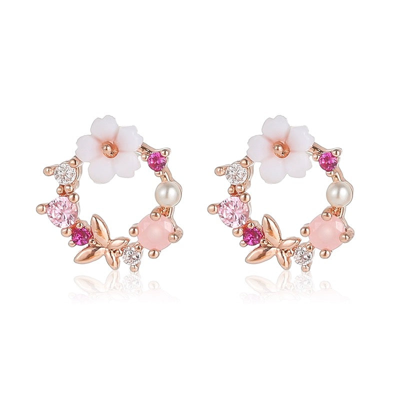 Flower Stud Earrings for Women,CZ Cubic Zirconia Flower Earrings for Girls