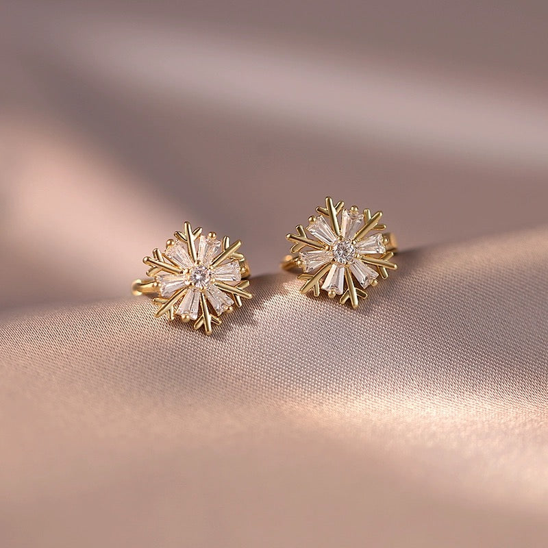18K Gold Plated Crystal Snowflake Gold Hoop Earrings for Women