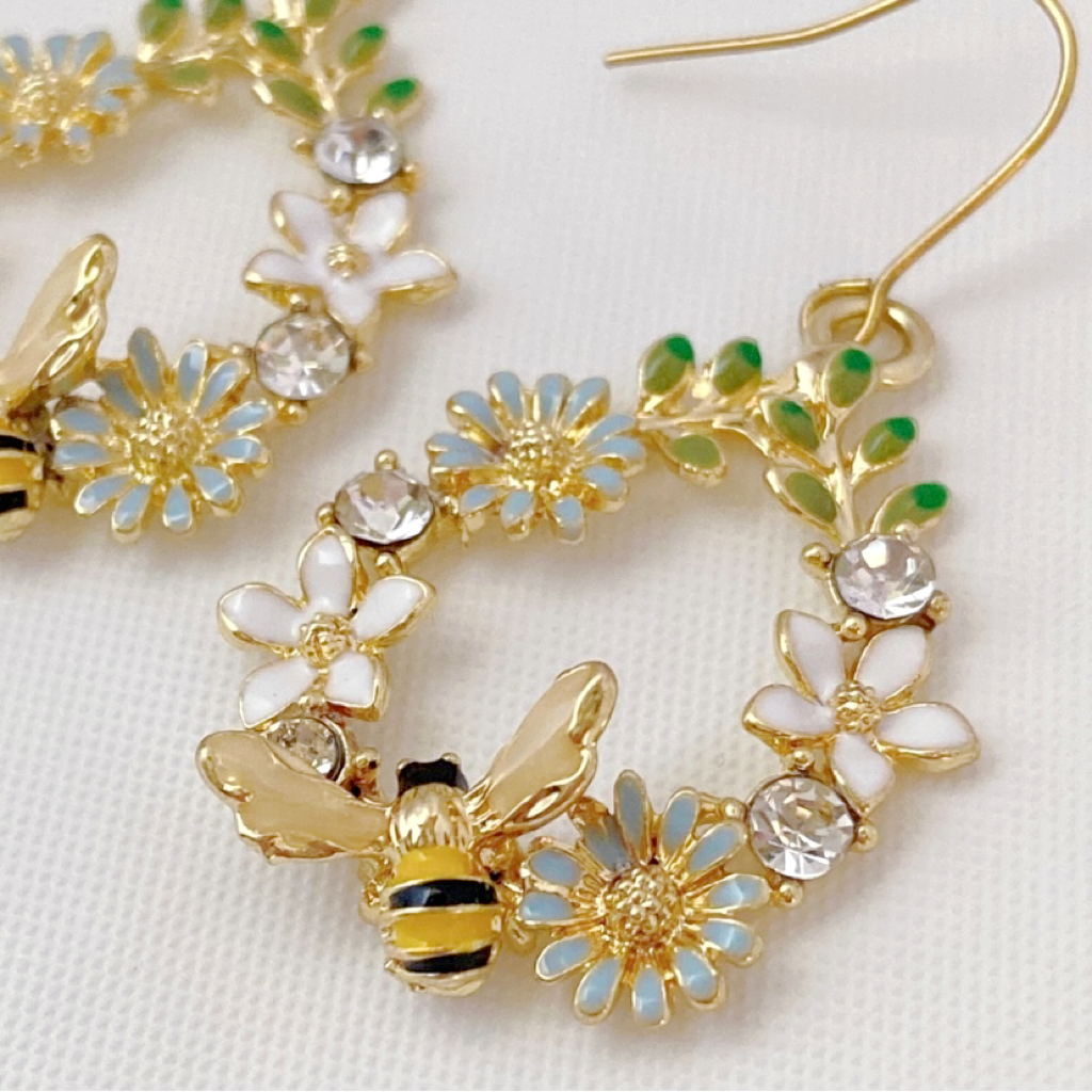 Honey Bee Flower Dangle Drop Earrings for Women
