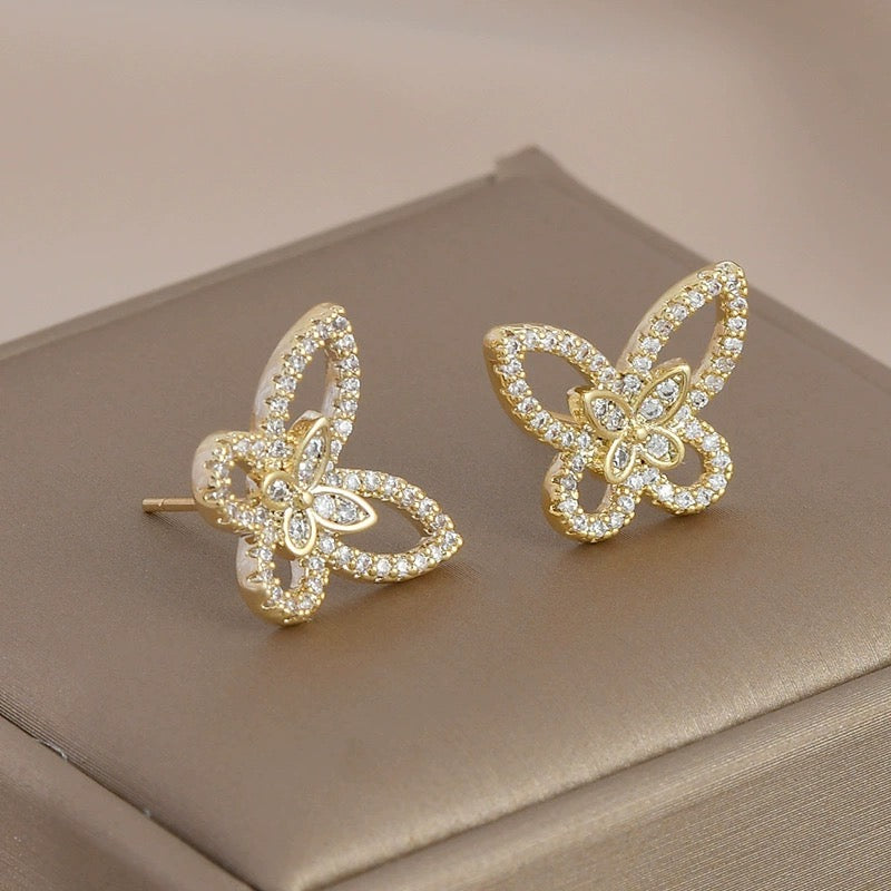 18K Gold Plated Gold Butterfly Stud Earrings for Women