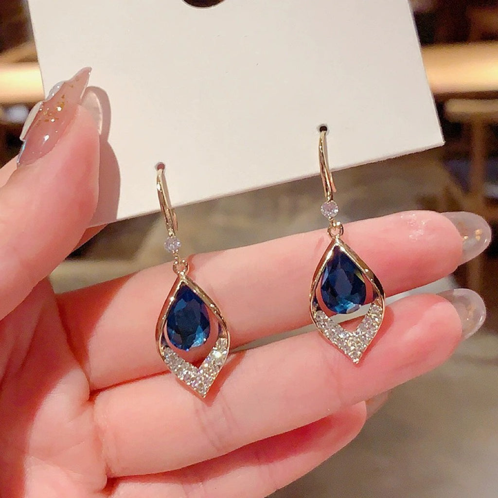 Women's Blue Crystal Teardrop Dangle Drop Earrings