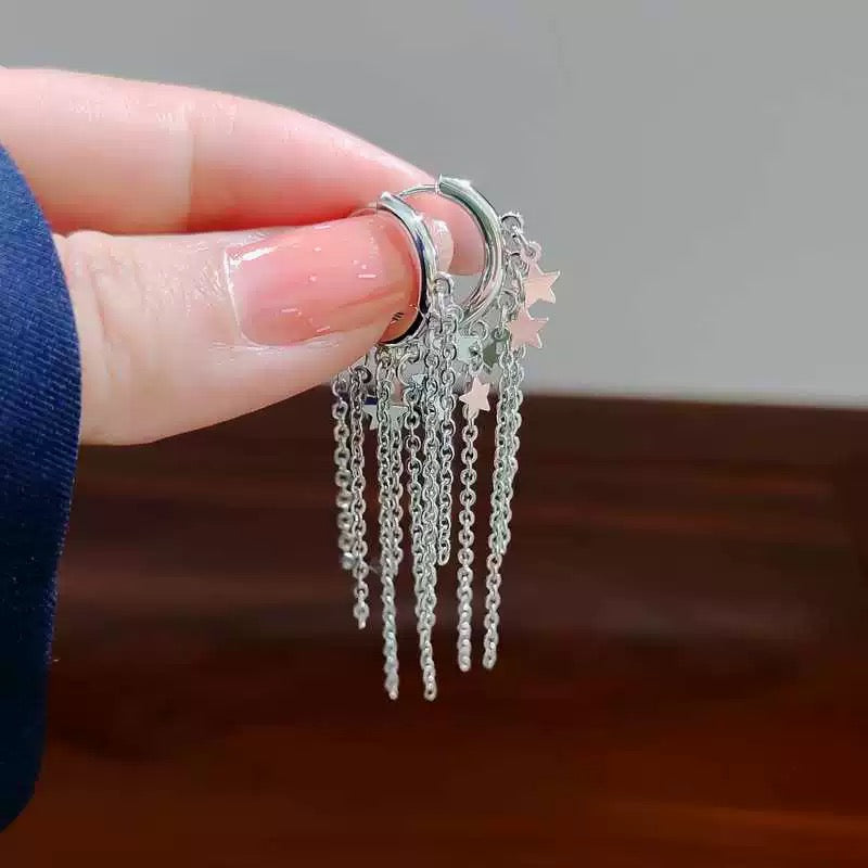925 Silver Plated Star Tassel Dangle Drop Earrings for Women