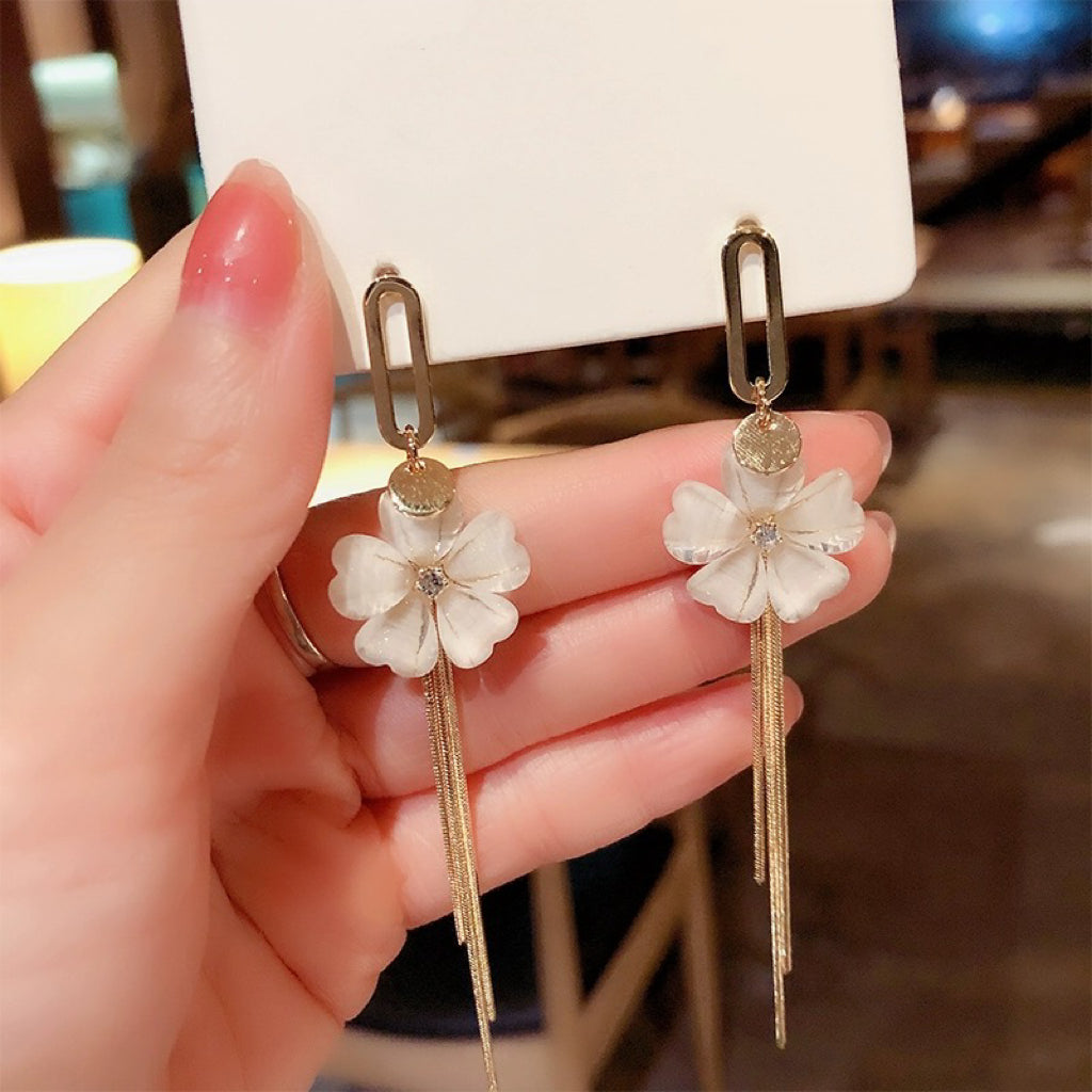 Women's Crystal Flower Tassel Dangle Drop Earrings