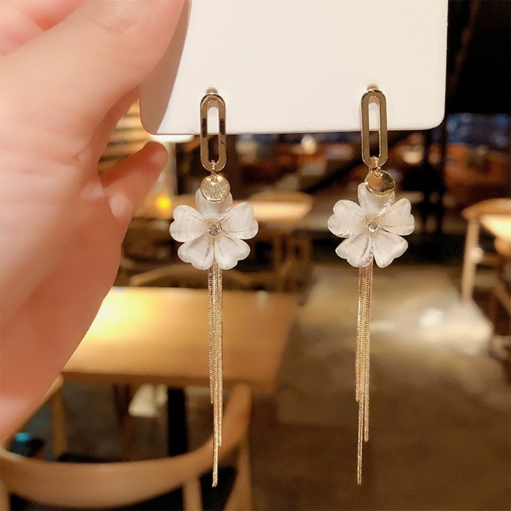 Women's Crystal Flower Tassel Dangle Drop Earrings