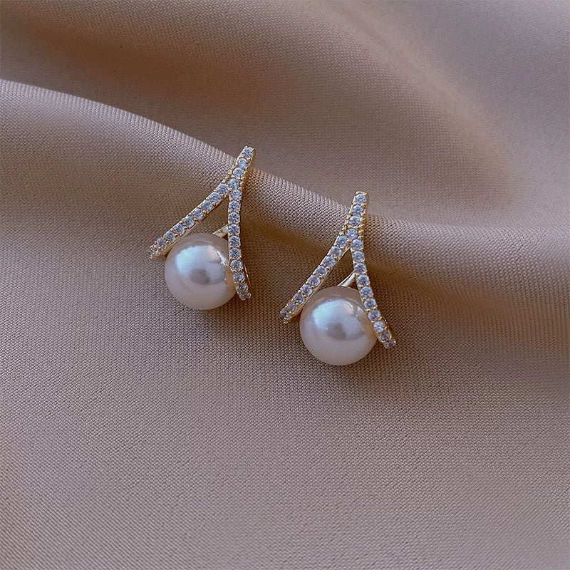 CZ White Pearl Stud Earrings for Women