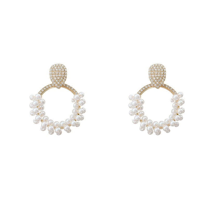 White Pearl Drop Dangle Hoop Earrings for Women