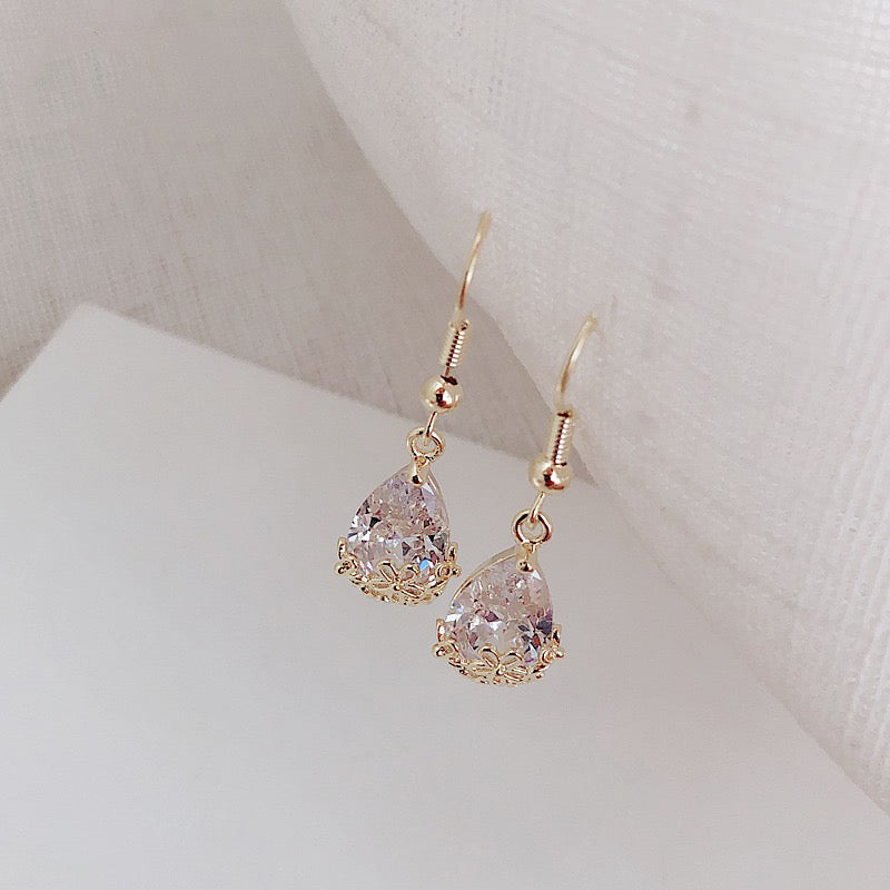 18K Gold Plated Crystal Teardrop Dangle Drop Earrings for Women