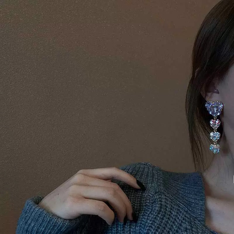 Women's Crystal Love Heart Dangle Drop Earrings