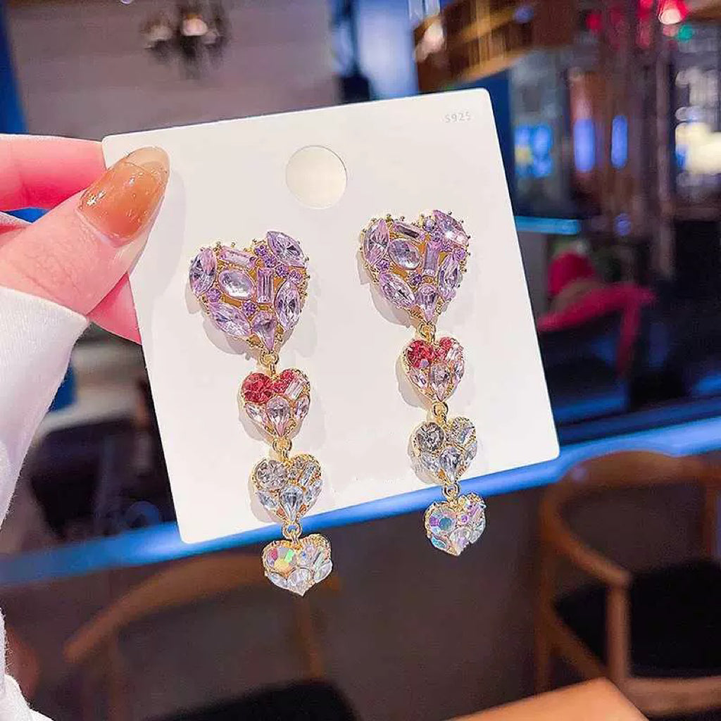 Women's Crystal Love Heart Dangle Drop Earrings