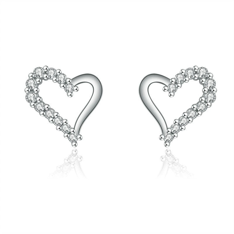 925 Silver Plated CZ Cubic Zirconia Love Heart Stud Earrings for Women