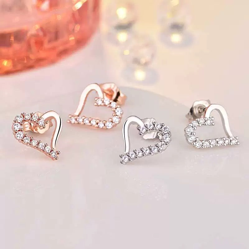 14K Rose Gold Plated CZ Cubic Zirconia Love Heart Stud Earrings for Women