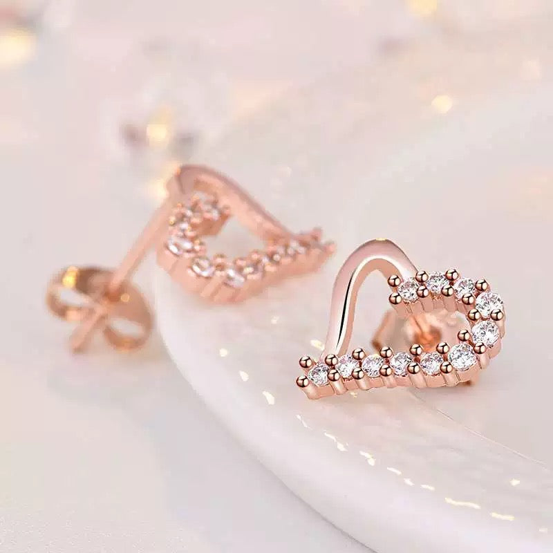 925 Silver Plated CZ Cubic Zirconia Love Heart Stud Earrings for Women