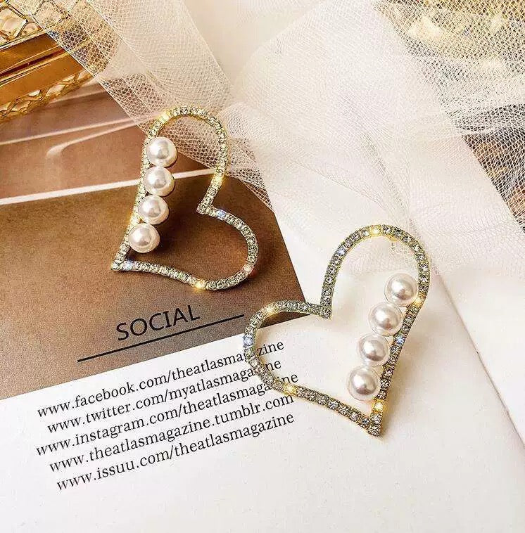 925 Silver Plated CZ Cubic Zirconia Love Heart Pearl Stud Earrings for Women