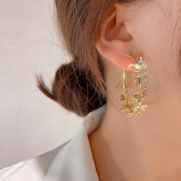 18K Yellow Gold Plated Butterfly Hoop Earrings for Women