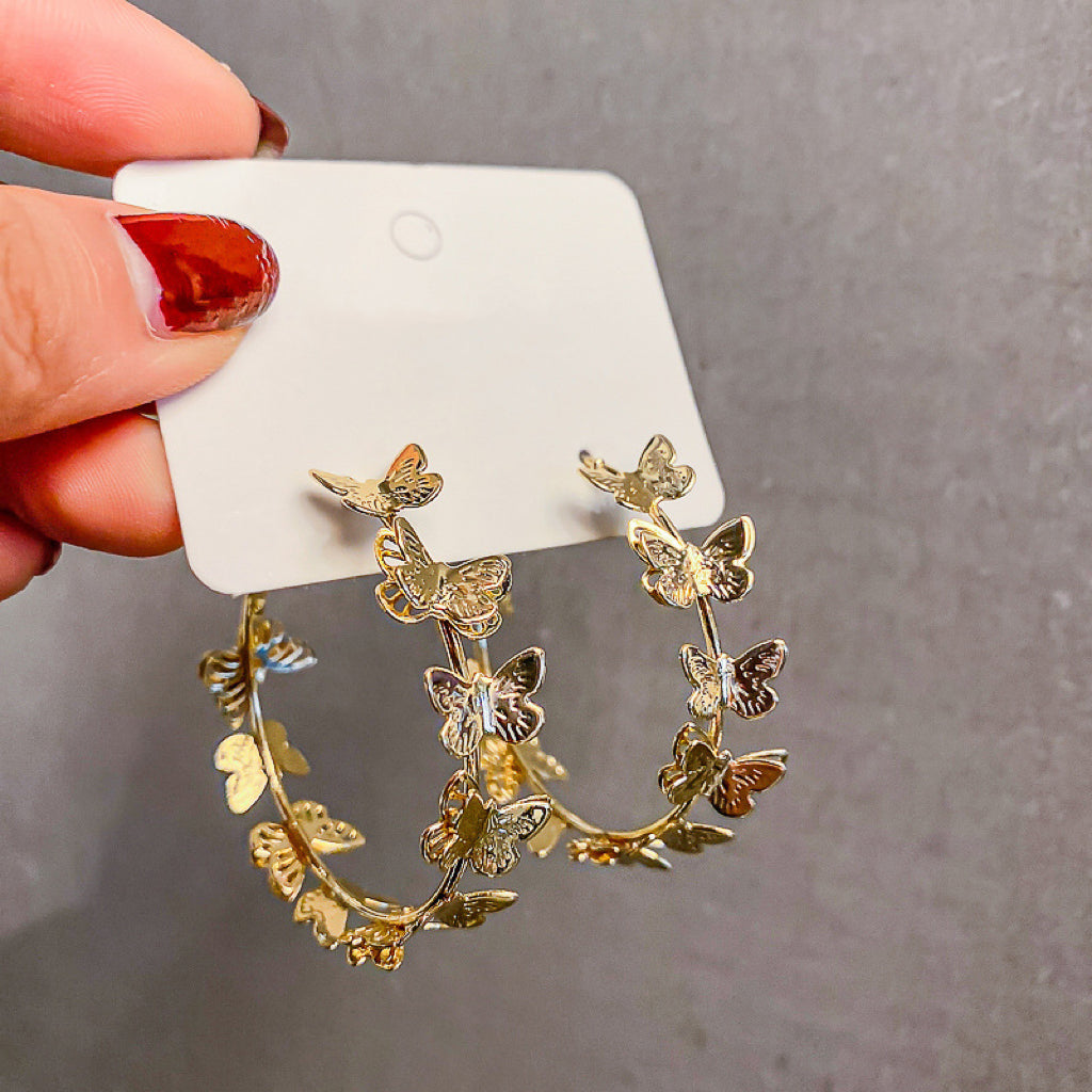 18K Yellow Gold Plated Butterfly Hoop Earrings for Women