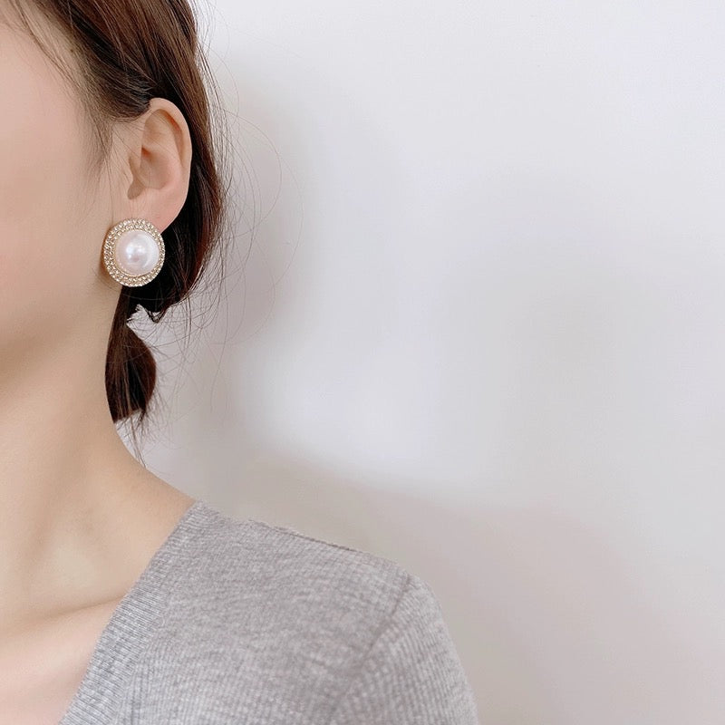 White Pearl Stud Earrings for Women