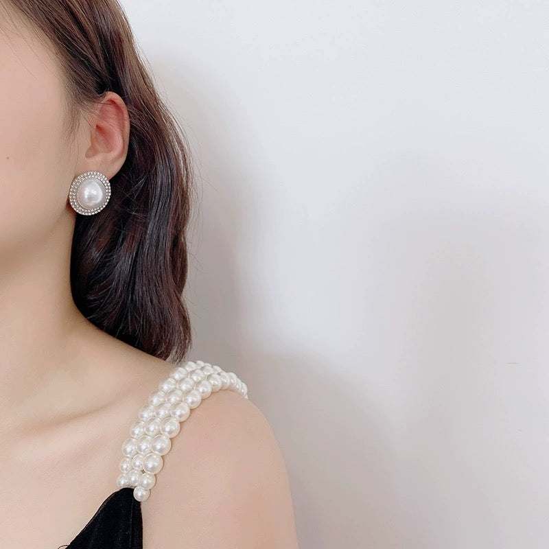 White Pearl Stud Earrings for Women