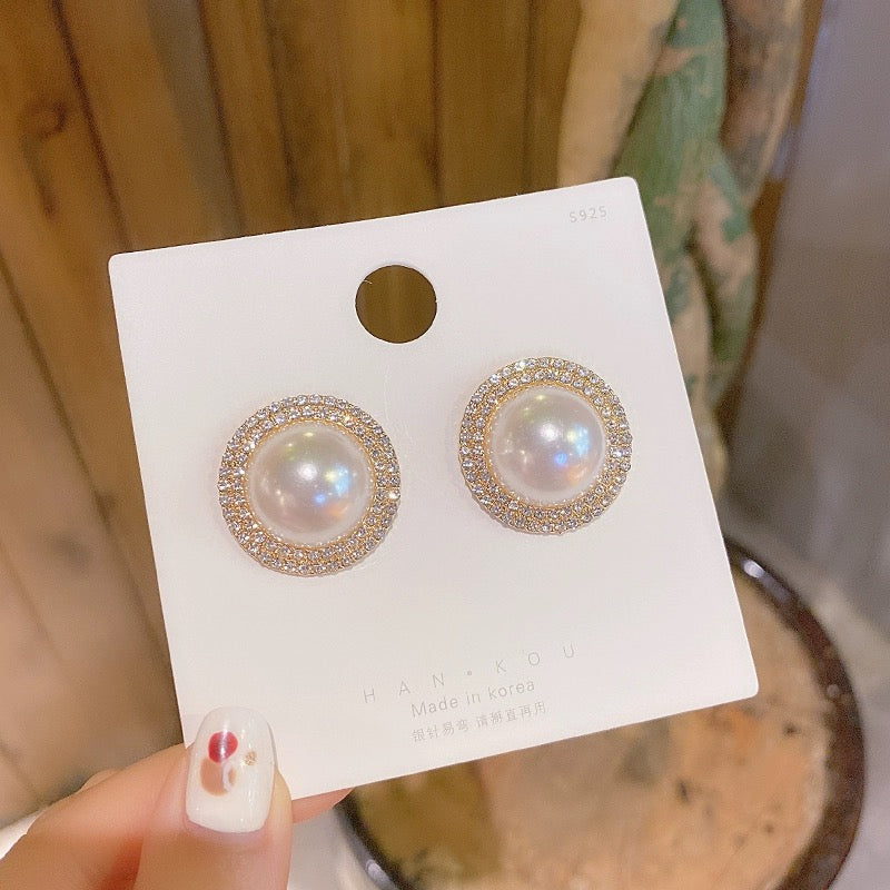 925 Silver Plated White Pearl Stud Earrings for Women