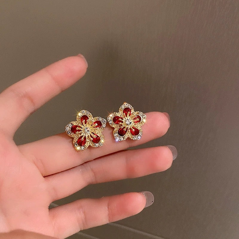 CZ Cubic Zirconia Crystal Flower Stud Earrings for Women