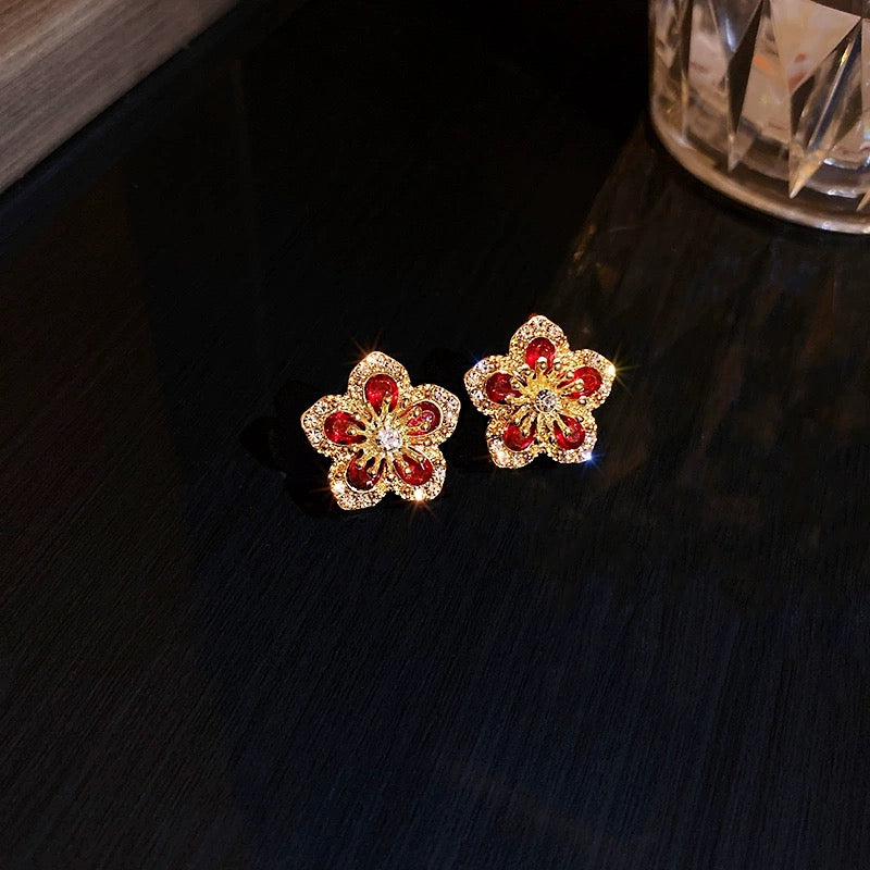 CZ Cubic Zirconia Crystal Flower Stud Earrings for Women