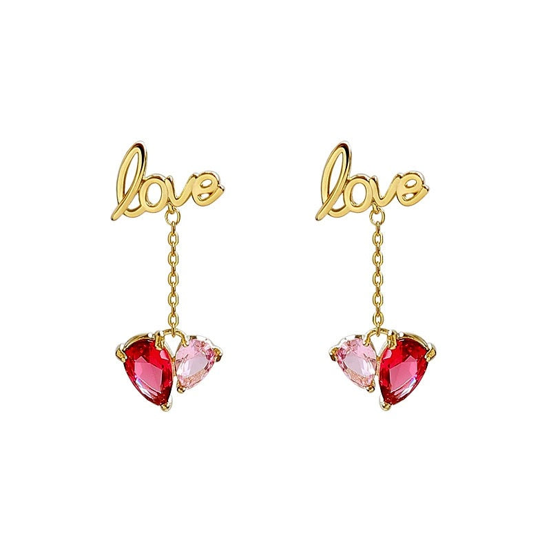 Crystal Love Heart Dangle Drop Earrings for Women