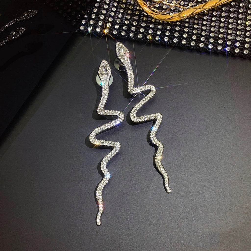 925 Silver Plated CZ Cubic Zirconia Snake Stud Earrings for Women