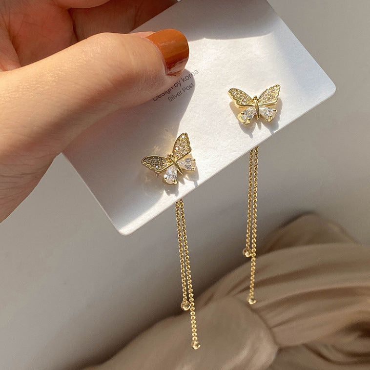 Gold Butterfly Long Tassel Dangle Drop Earrings for Women