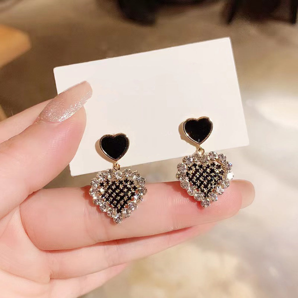 Crystal Love Heart Dangle Drop Earrings for Women