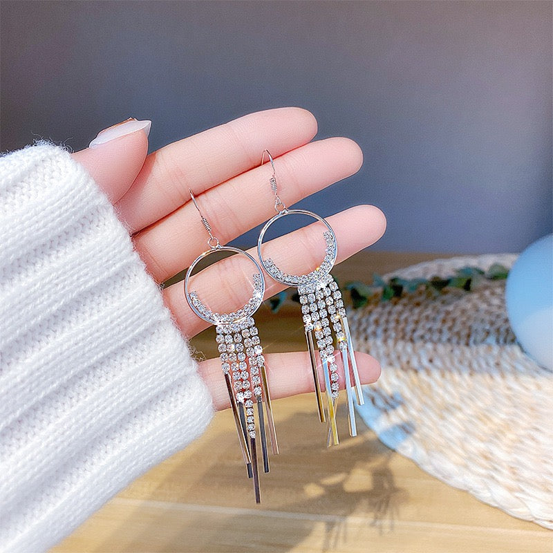 925 Silver Plated CZ Tassel Dangle Drop Earrings for Women