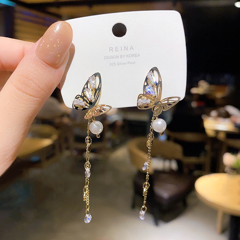 Gold Butterfly Tassel Long Dangle Drop Earrings for Women