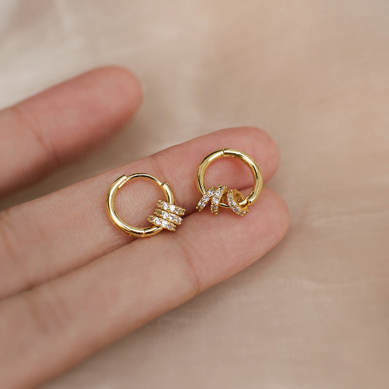 14K Gold Plated CZ Three Rings Small Hoop Earrings for Women